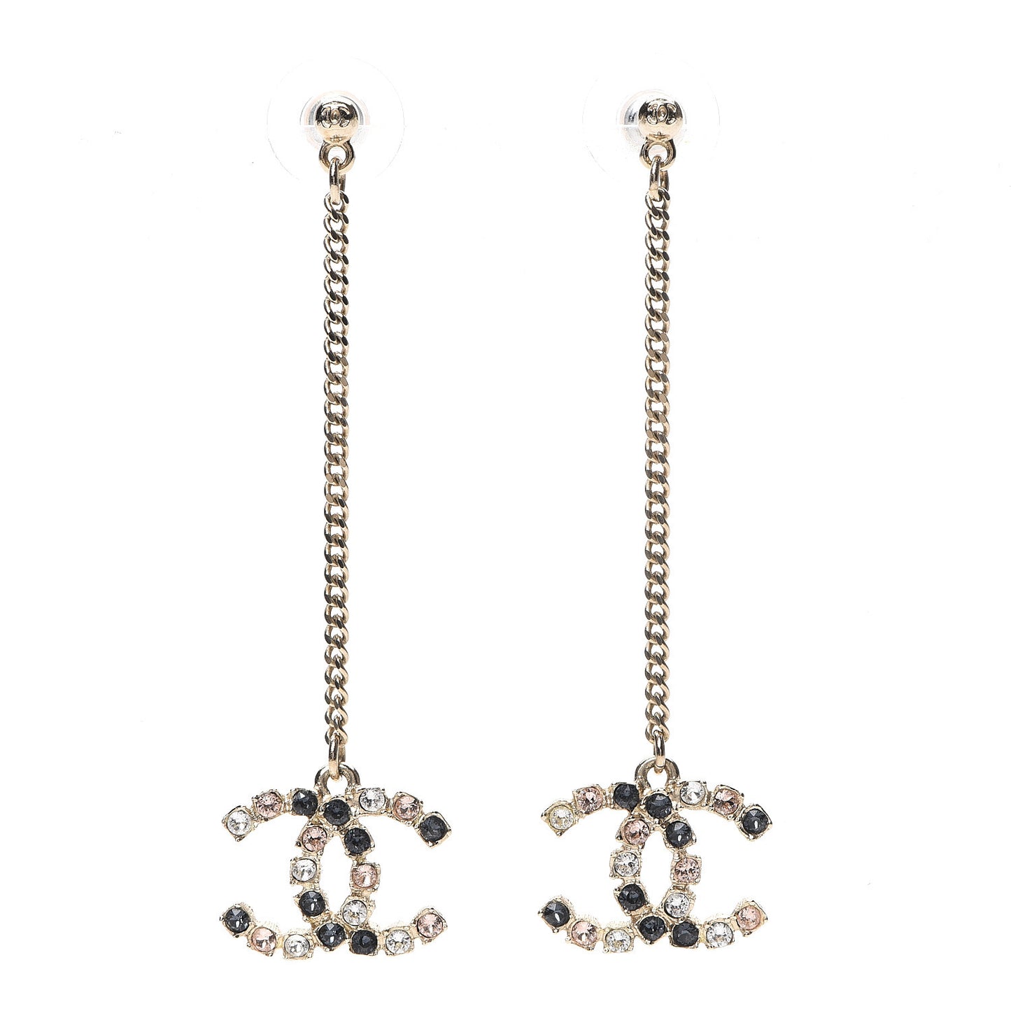 Crystal CC Drop Earrings Pink Grey Gold