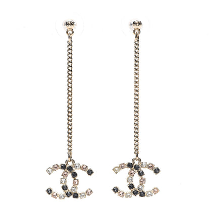 Chanel Crystal CC Drop Earrings Pink Grey Gold 1 of 5