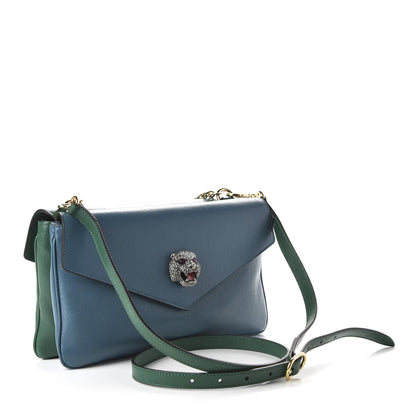 Gucci Calfskin Medium Thiara Double Envelope Shoulder Bag Blue Green 3 of 10