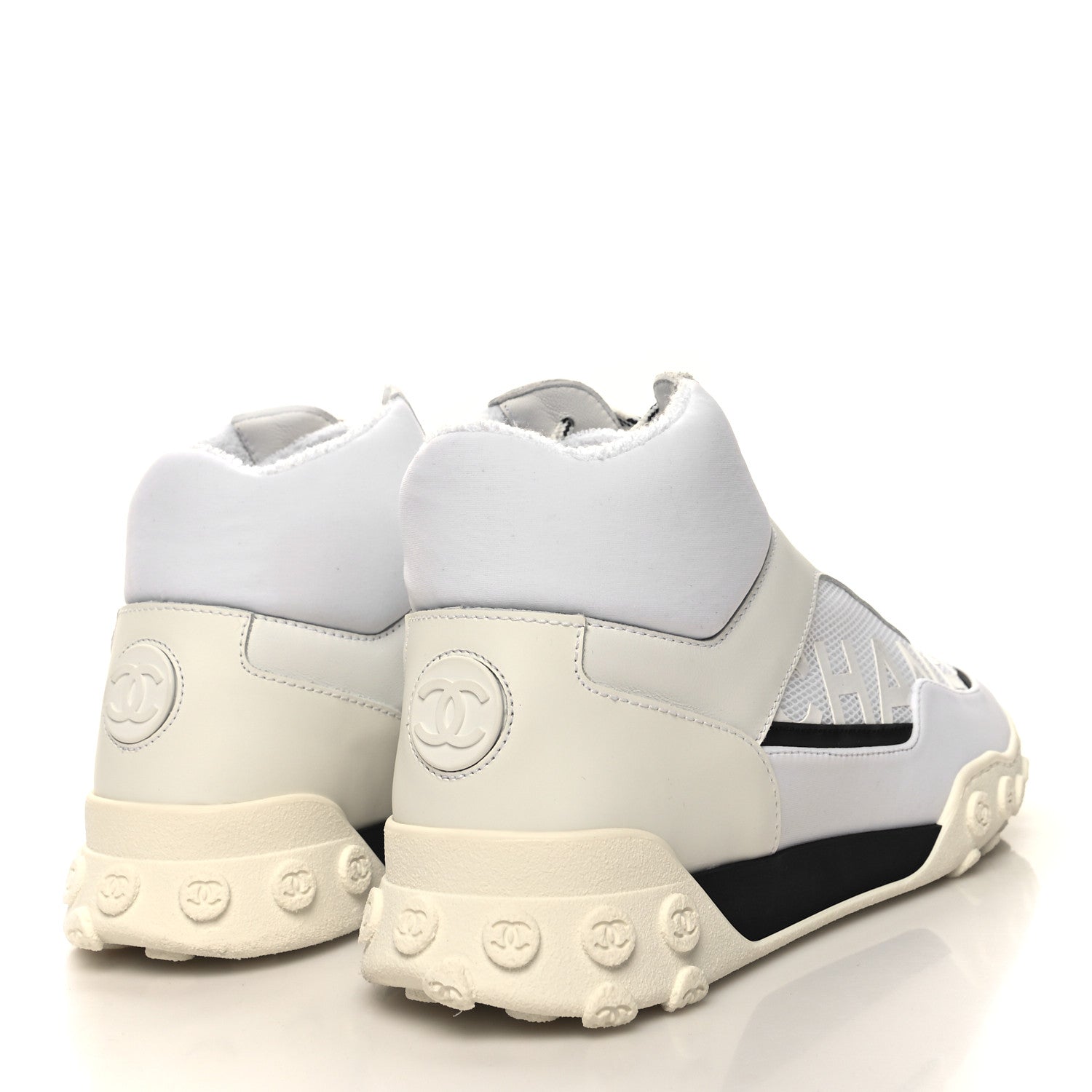 Chanel Calfskin Mesh Lycra Womens Logo High Top Sneakers 40 White 4 of 9