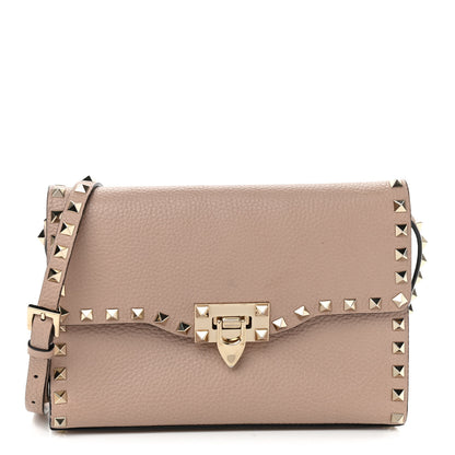 Valentino Garavani Pebbled Calfskin Medium Rockstud Flip Lock Crossbody Bag Poudre 1 of 14