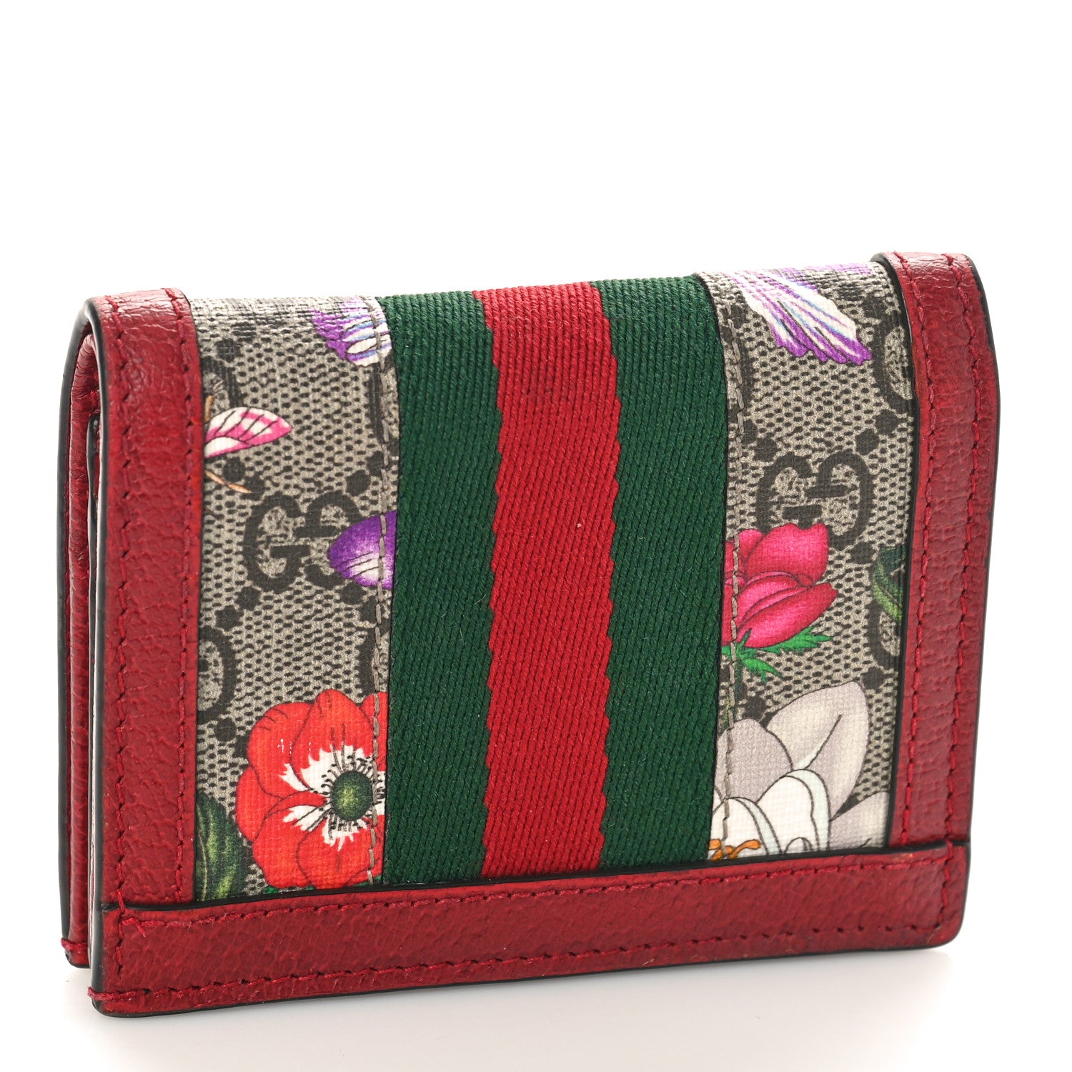 Gucci GG Supreme Monogram Flora Web Ophidia Card Case Red 3 of 9