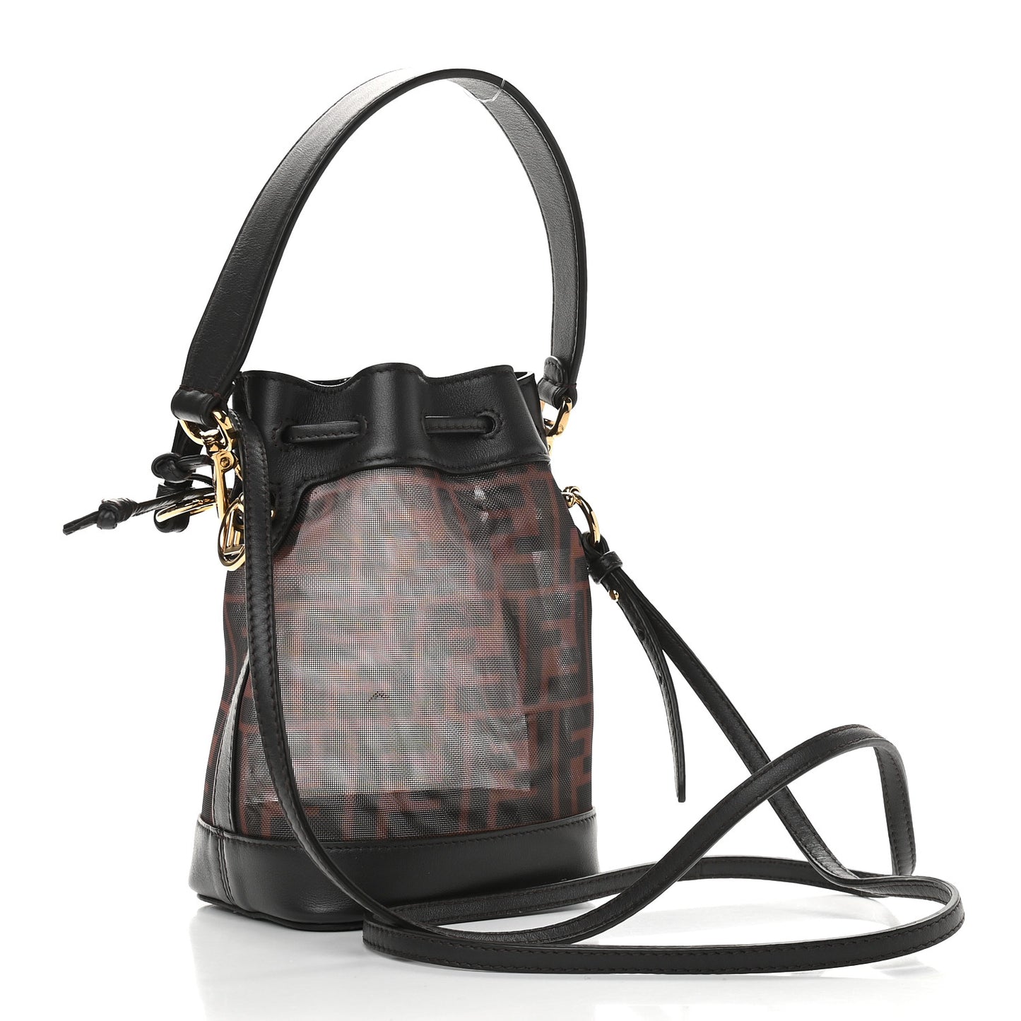 Mesh Vitello Grace F is Fendi FF 1974 Mini Mon Tresor Bucket Bag Marrone Black Ebano