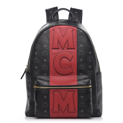 MCM Visetos Medium Stark Logo Stripe Backpack Black Red 1 of 8