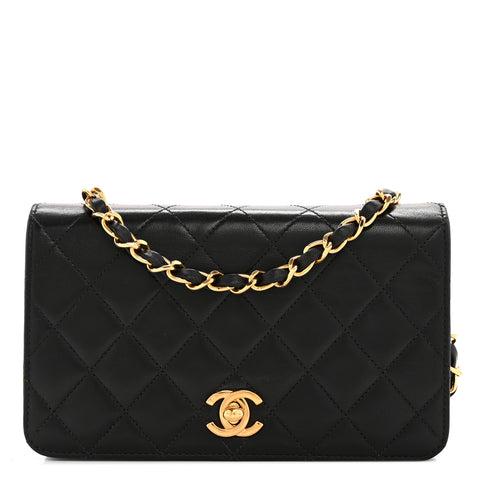 Lambskin Quilted Small Single Flap Black