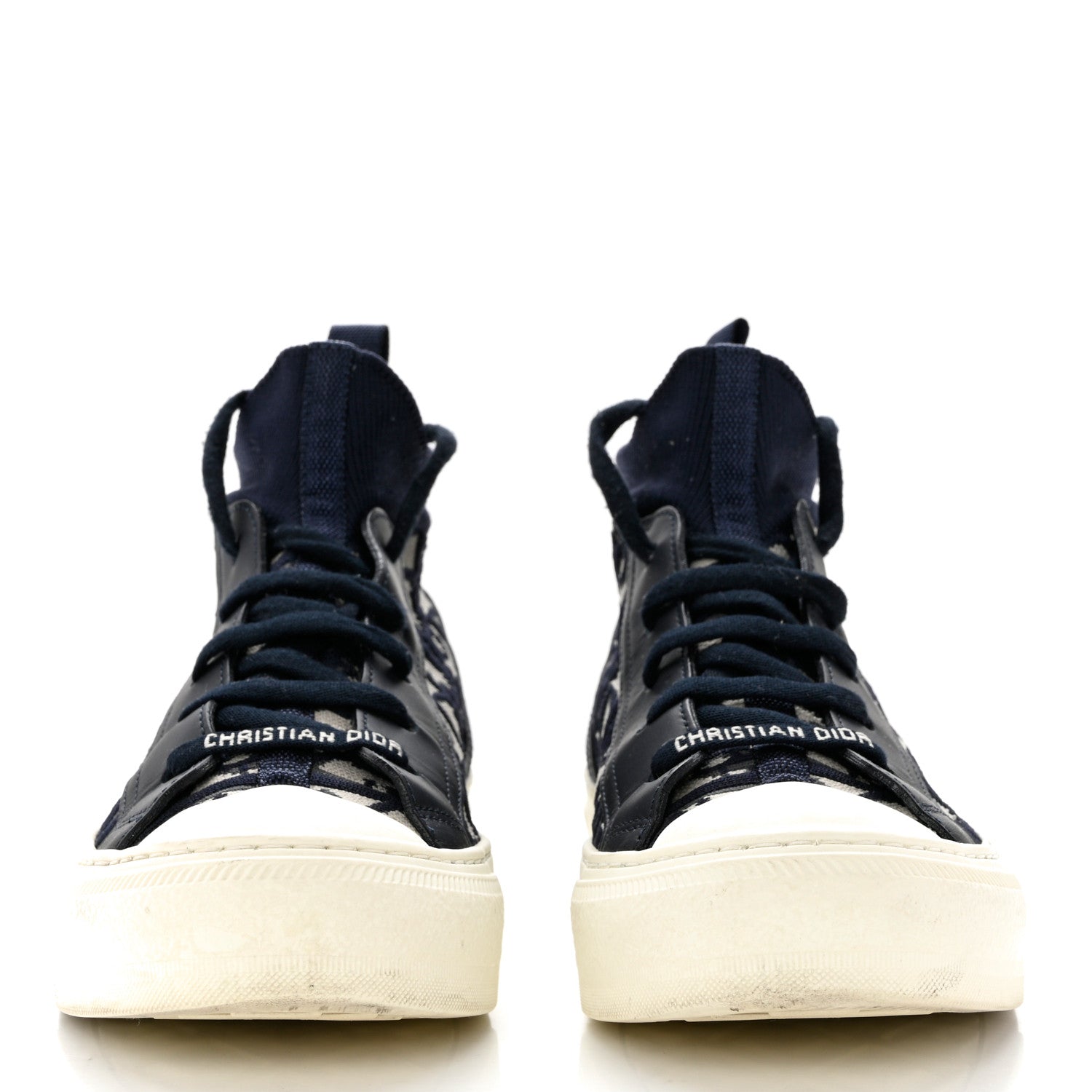 Christian Dior Technical Knit Calfskin Oblique Womens Walk'n Dior Mid Top Sneakers 35 Deep Blue 2 of 8