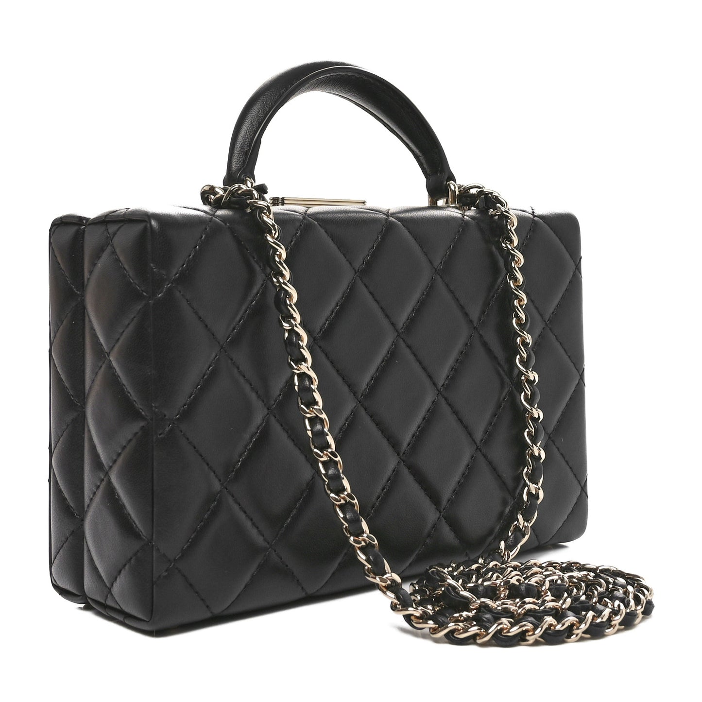Lambskin Quilted Small CC Top Handle Box Bag Black
