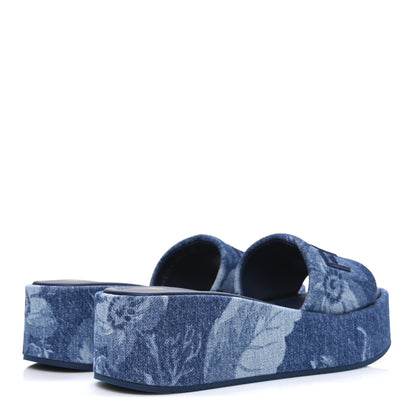 Fendi Denim Sea Garden Logo Sunshine Flatform Slide Sandals 38.5 Blue Medium Dark Blue 5 of 11
