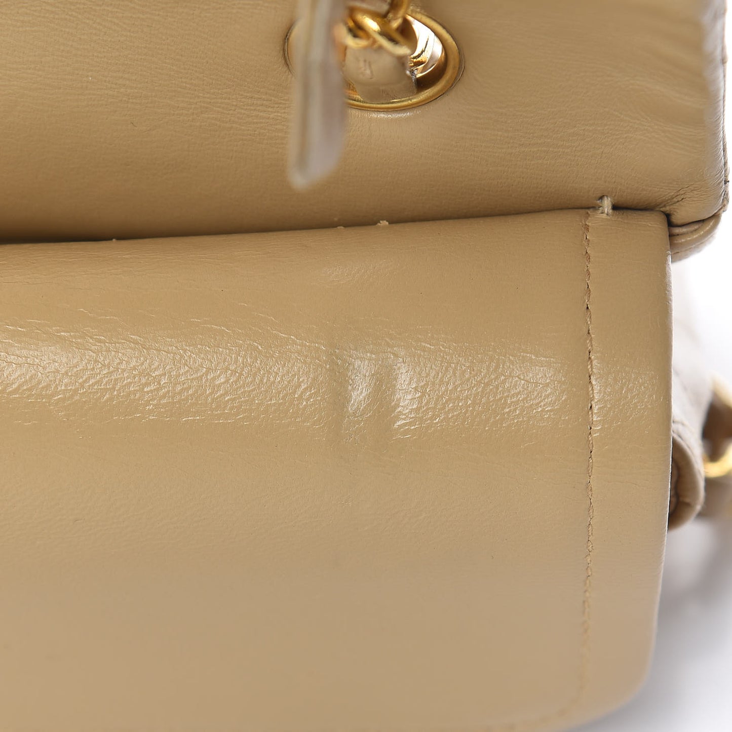 Lambskin Quilted Medium Double Flap Beige