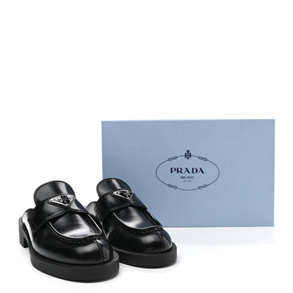 Prada Spazzolato Triangle 40mm Loafer Mules 38 Black 10 of 10