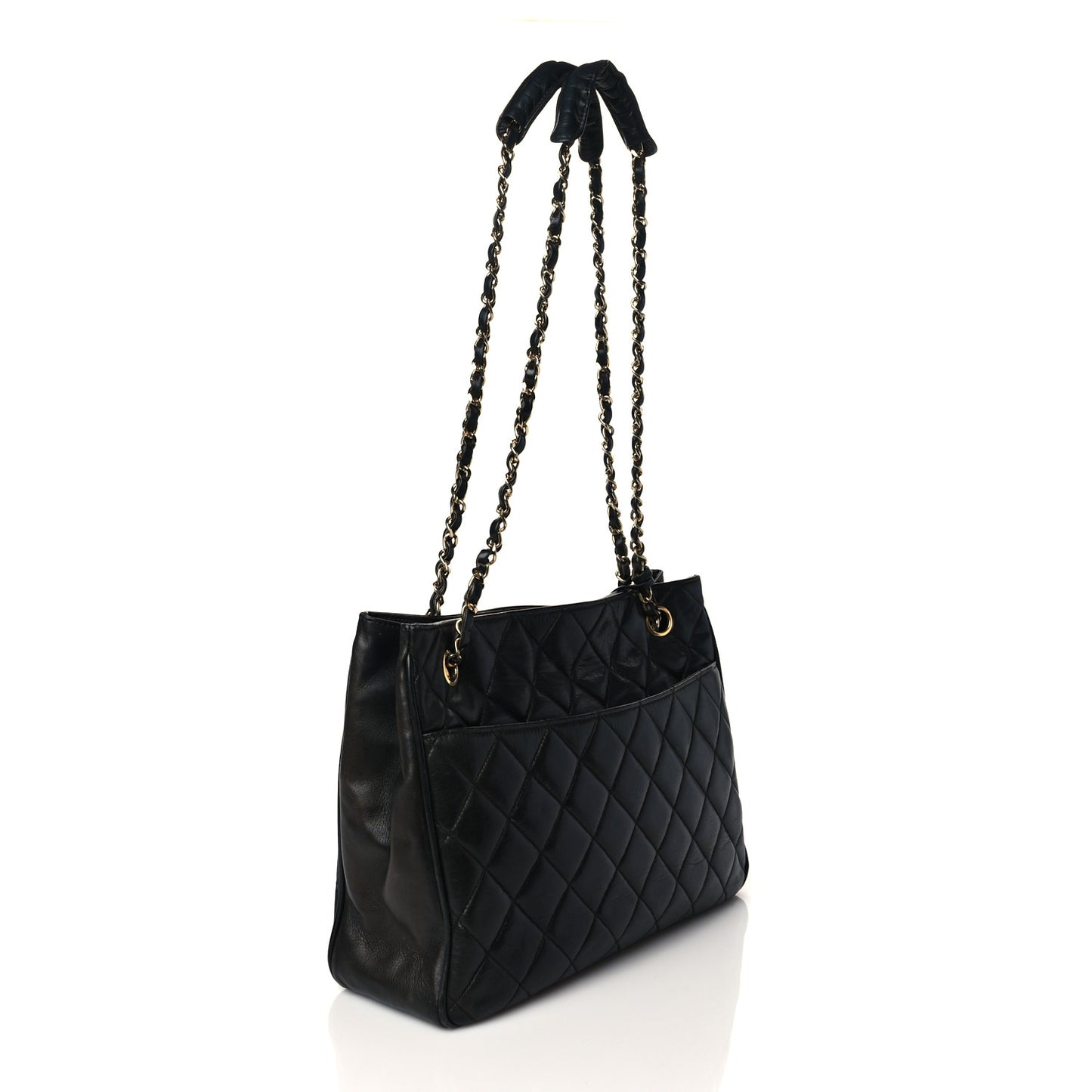 Lambskin Quilted CC Shopping Tote Black