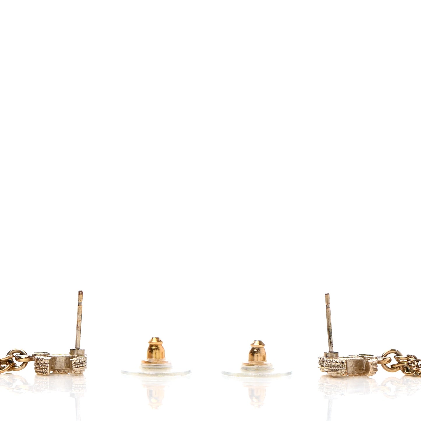 Glass Pearl CC Long Drop Earrings Gold