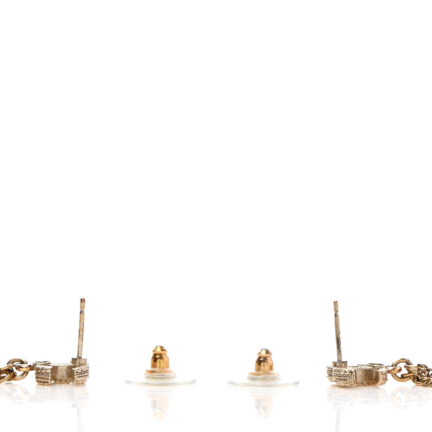 Chanel Glass Pearl CC Long Drop Earrings Gold 3 of 4