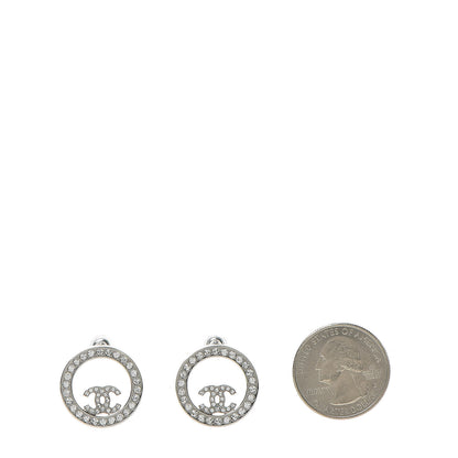 Chanel Crystal CC Round Earrings Silver 2 of 5