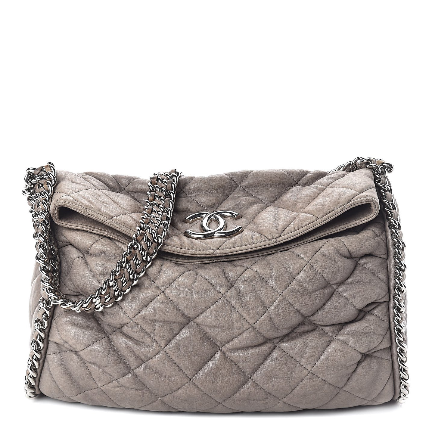 Washed Lambskin Chain Around Hobo Taupe