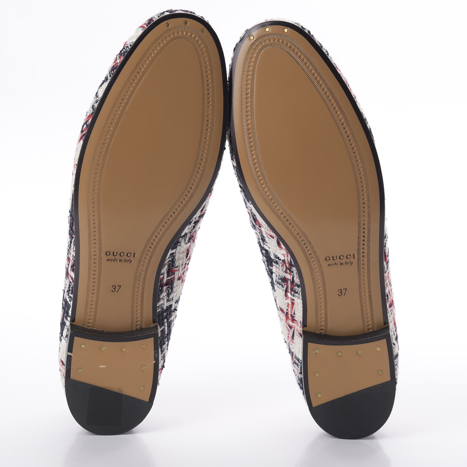 Gucci Tweed Check Horsebit Womens Jordaan Loafers 37 Gardenia Ink Blue Agata 5 of 10