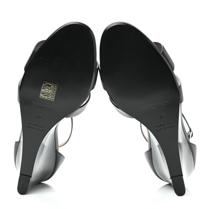 Hermes Calfskin Legend Wedge Sandals 41 Black 5 of 9