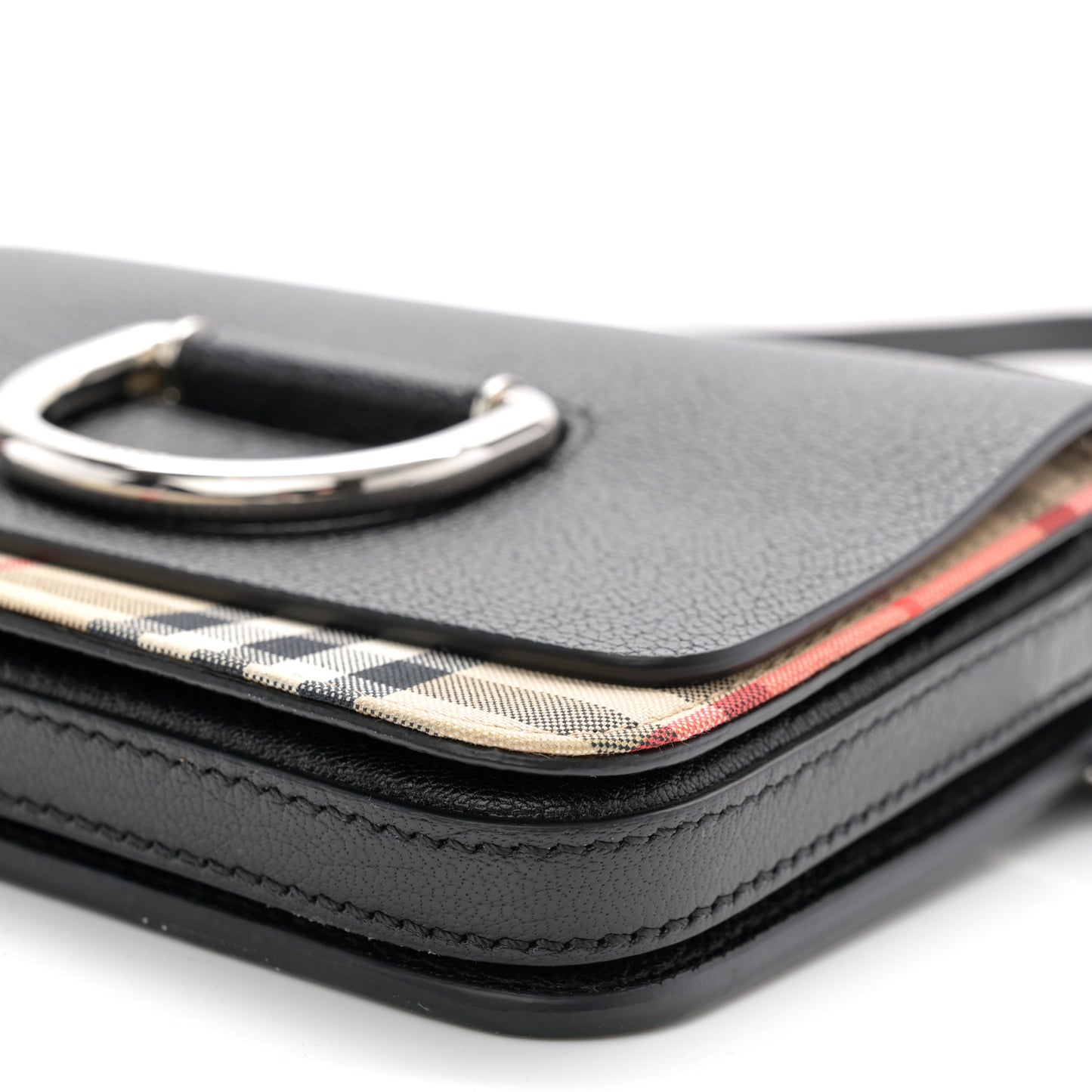 Goatskin Vintage Check Mini D-Ring Bag Black