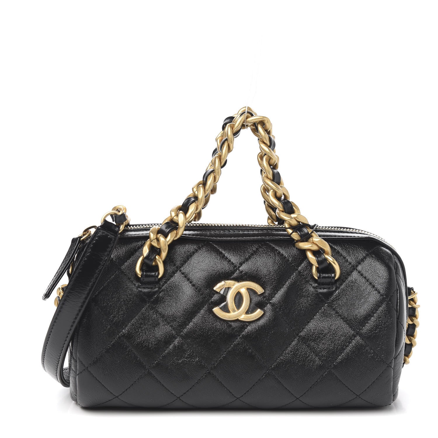 Chanel Shiny Lambskin Quilted Small Fashion Therapy Bowling Bag Black 1 of 10