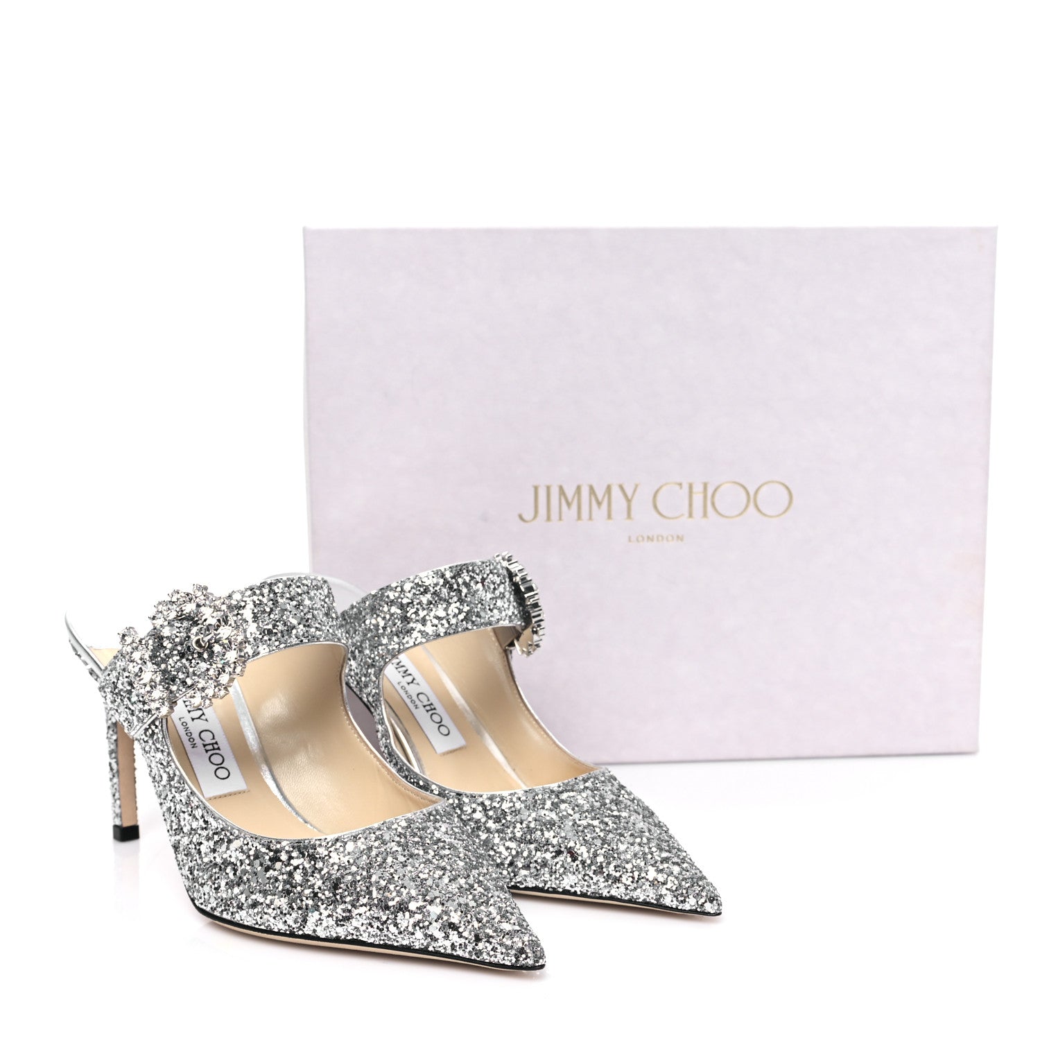 Jimmy Choo Coarse Glitter Fabric Cherisi 85 Pumps 39 Silver 9 of 9