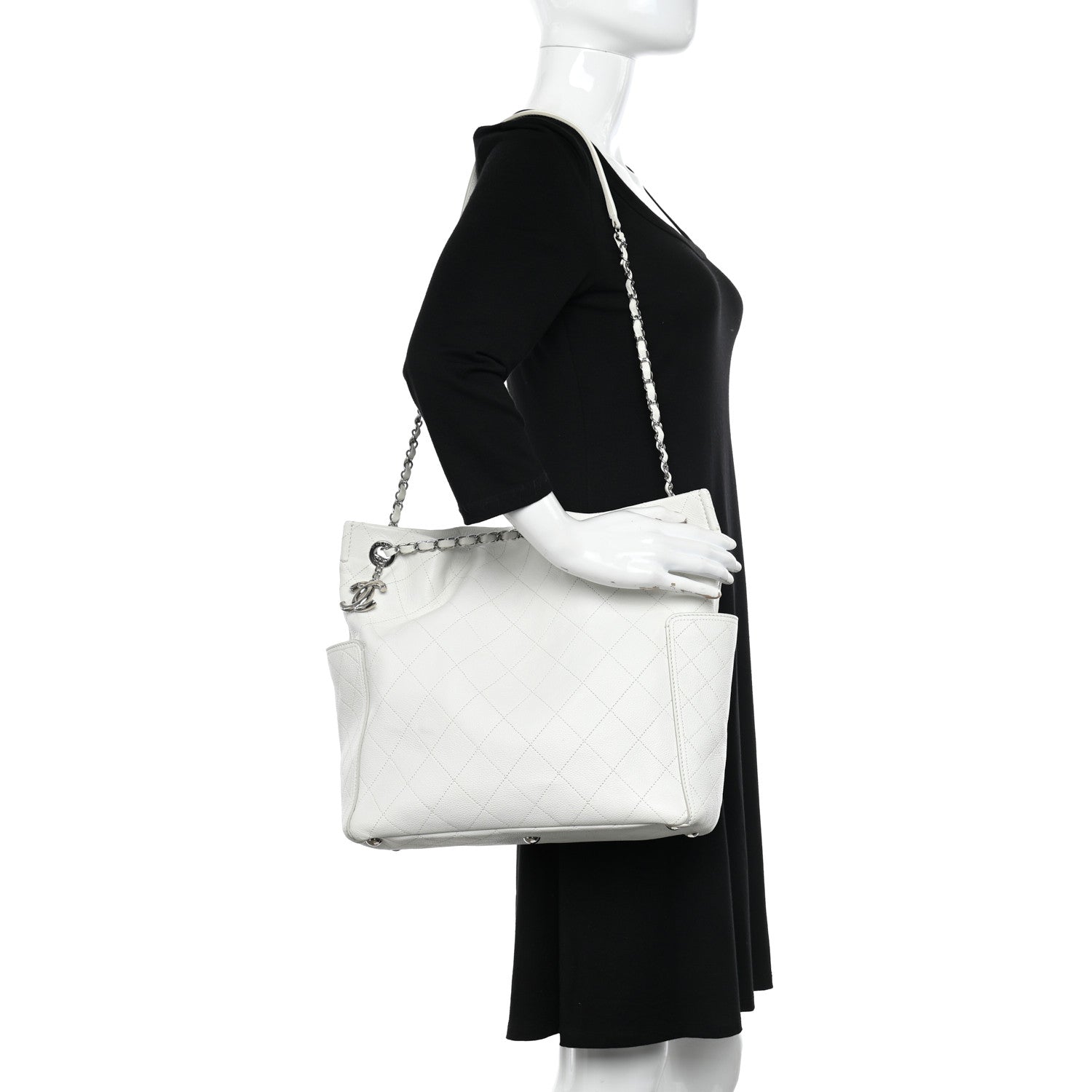 Chanel Caviar Stitched Medium CC Pocket Hobo White 2 of 10