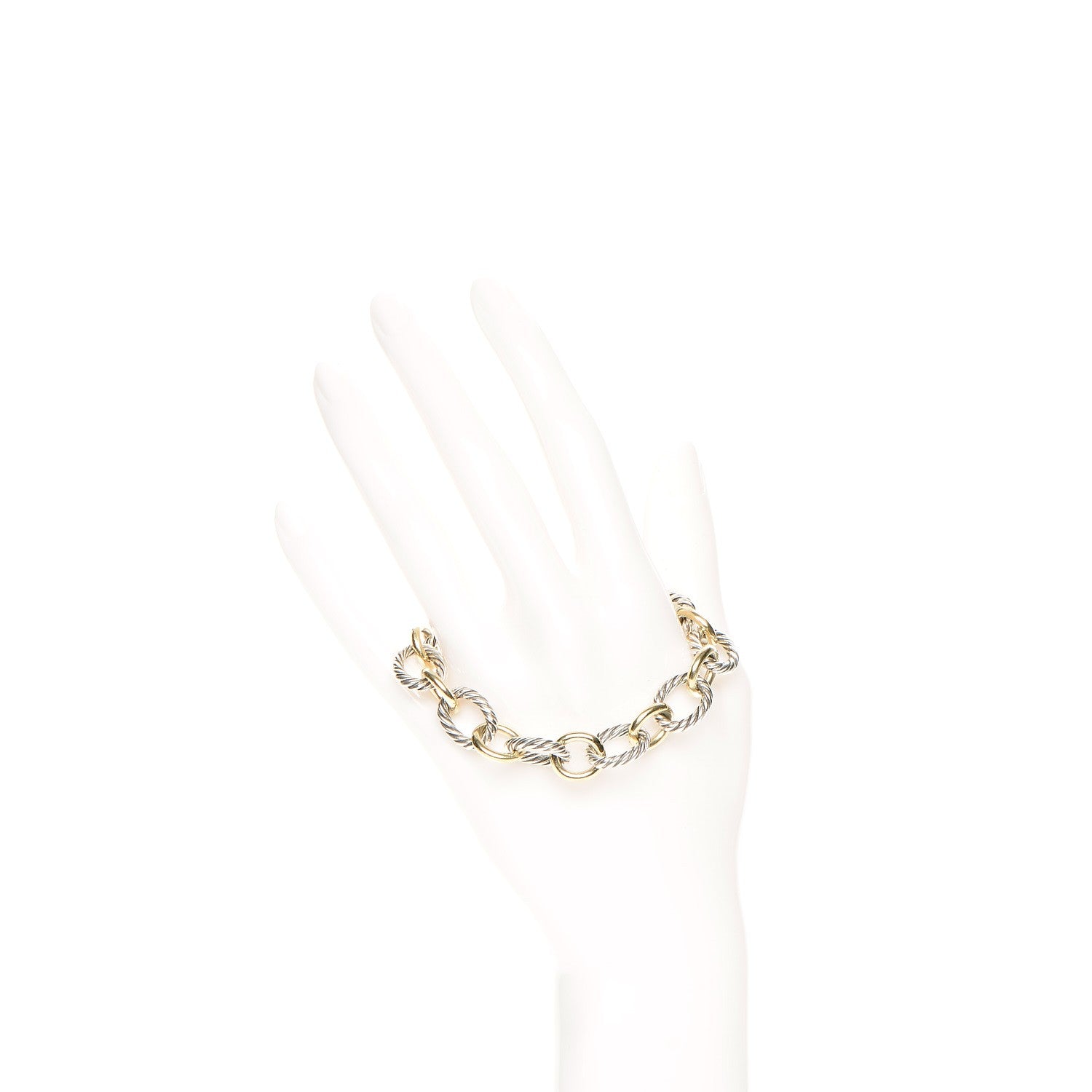 David Yurman Sterling Silver 18K Yellow Gold 12mm Large Oval Link Bracelet 2 of 5