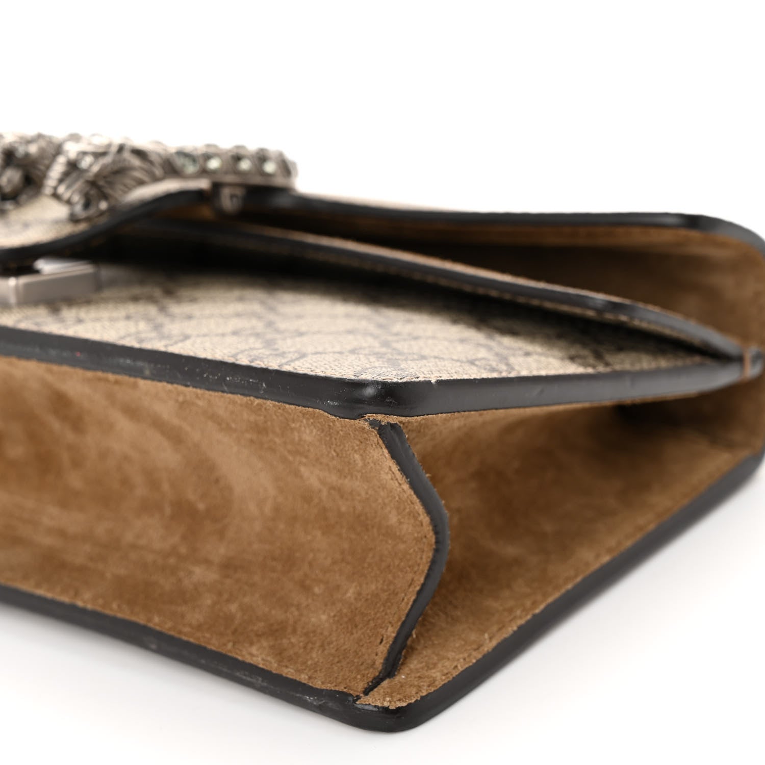 Gucci GG Supreme Monogram Suede Crystal Small Dionysus Shoulder Bag Beige Ebony Taupe 10 of 12