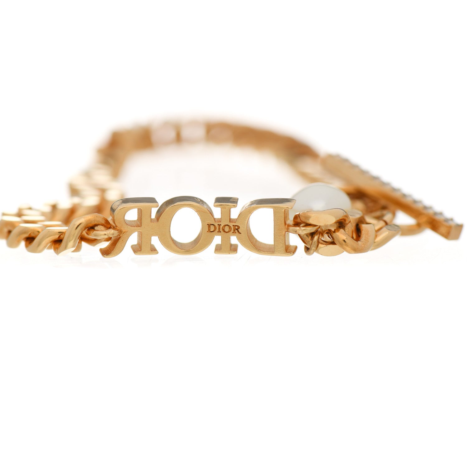 Christian Dior Metal Crystal Pearl Dio(r)evolution Bracelet Gold 4 of 4