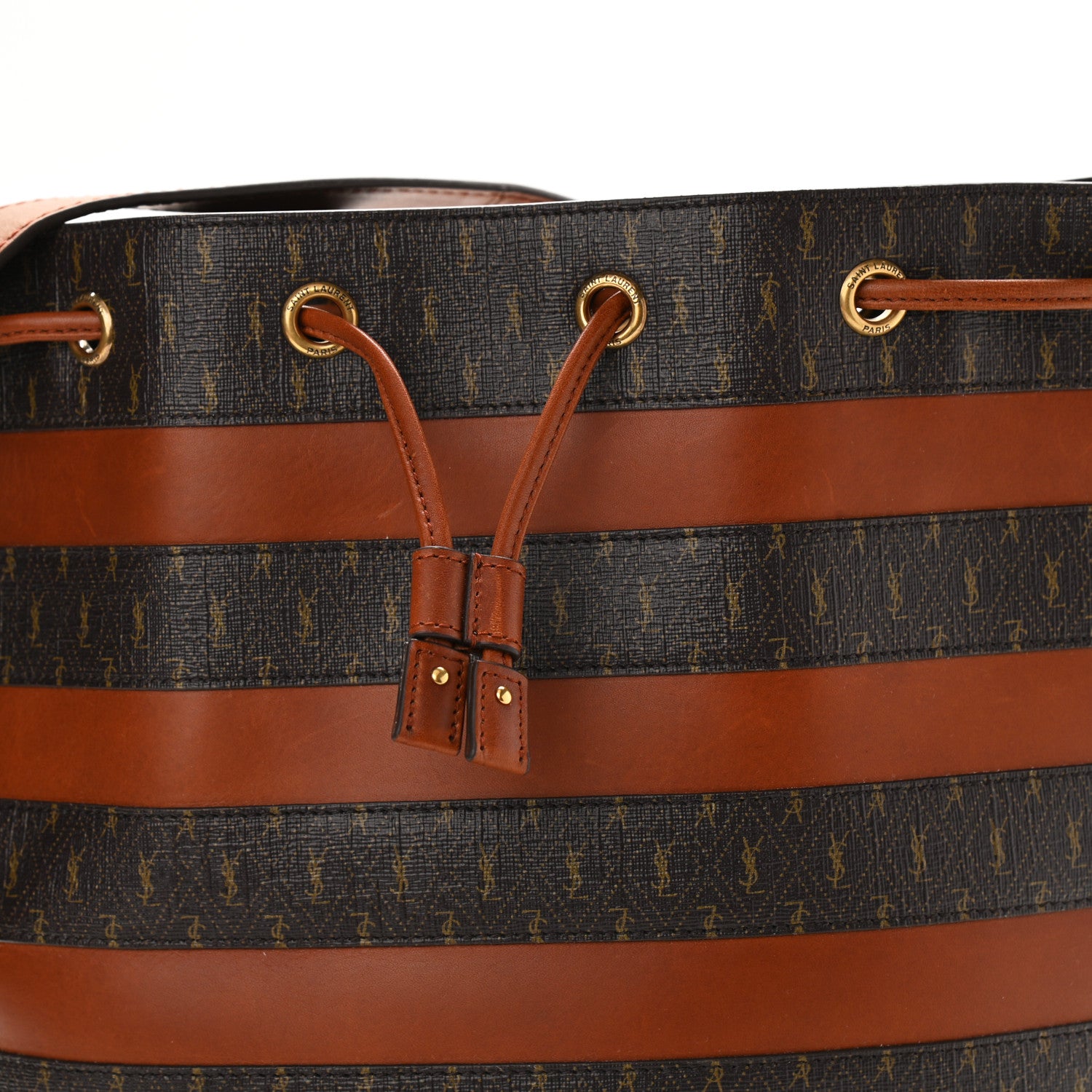 Saint Laurent Canvas Smooth Calfskin Le Monogramme Striped Bucket Bag Brown 9 of 11