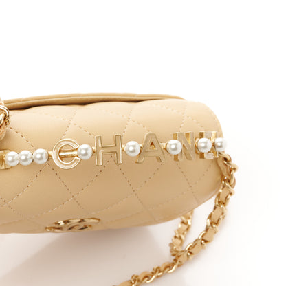 Chanel Lambskin Quilted Pearl Top Handle Flap With Chain Beige 8 of 11