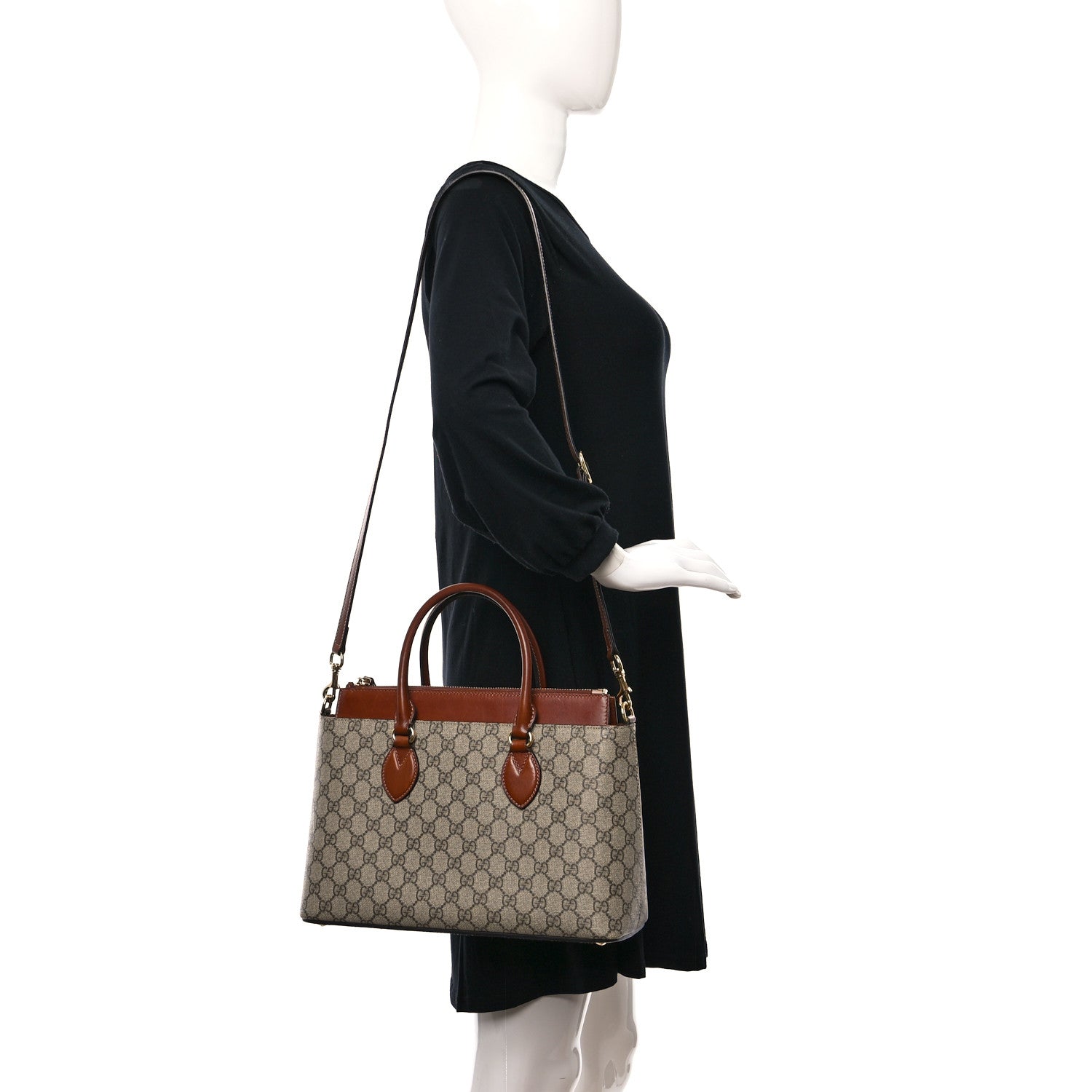 Gucci GG Supreme Monogram Small Zip Top Tote Beige Tuscany 2 of 9
