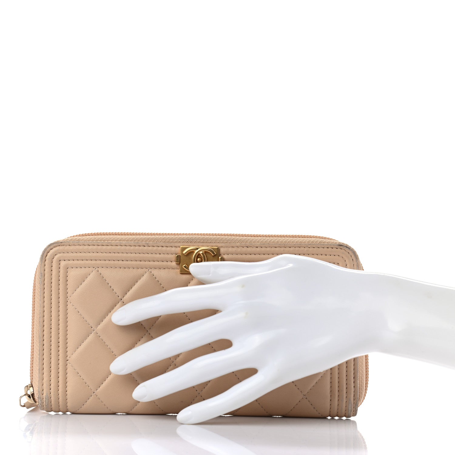 Chanel Lambskin Quilted Boy Zip Around Wallet Beige 2 of 11