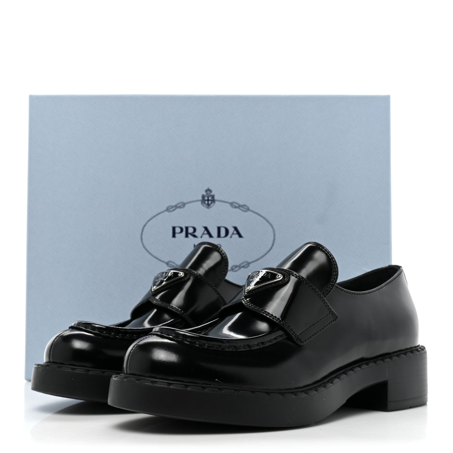 Spazzolato Metal Triangle Logo 50mm Loafers 37.5 Black