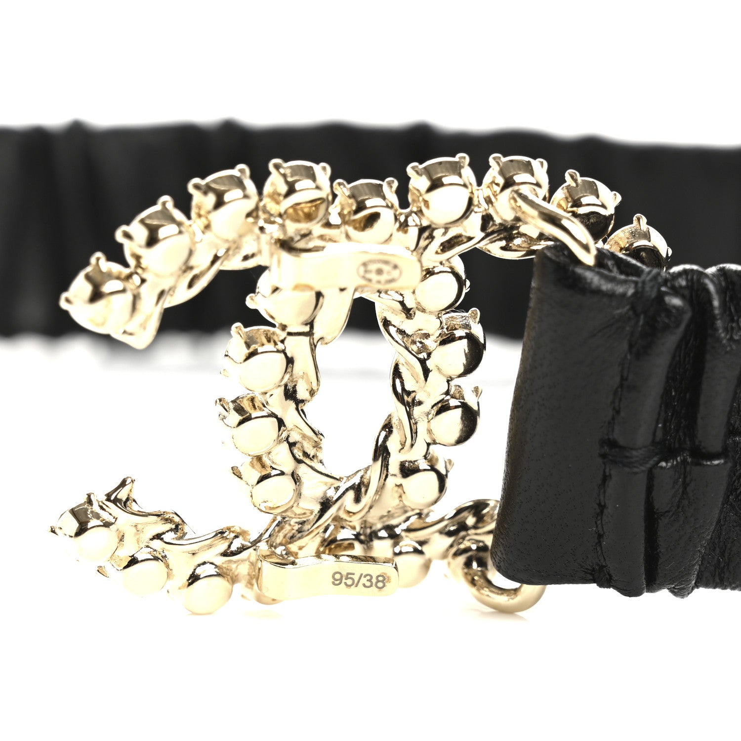 Chanel Calfskin Strass Ruched Rope CC Belt 95 38 Black 6 of 6