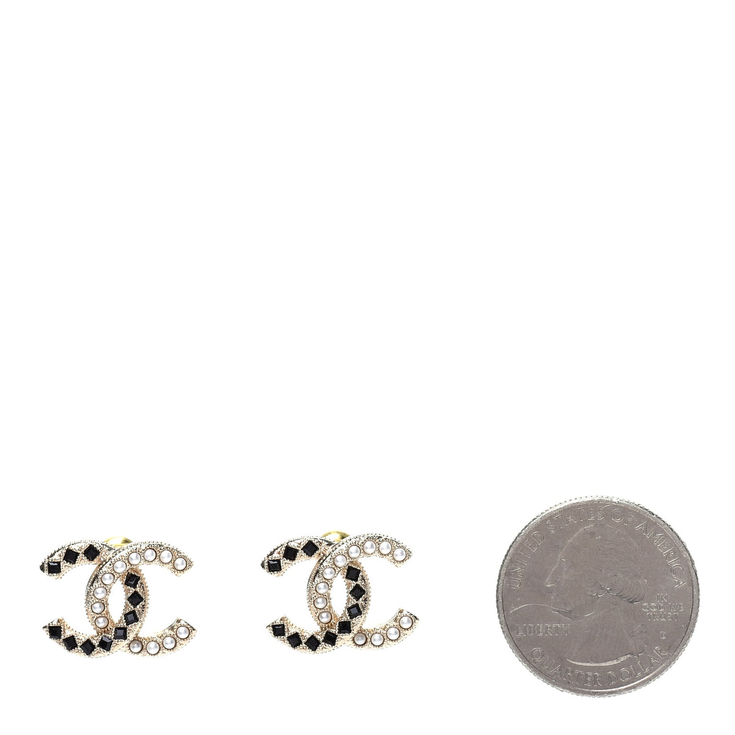 Resin Pearl CC Earrings Gold Black