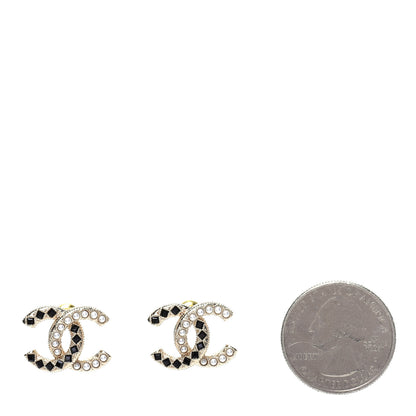 Chanel Resin Pearl CC Earrings Gold Black 2 of 5
