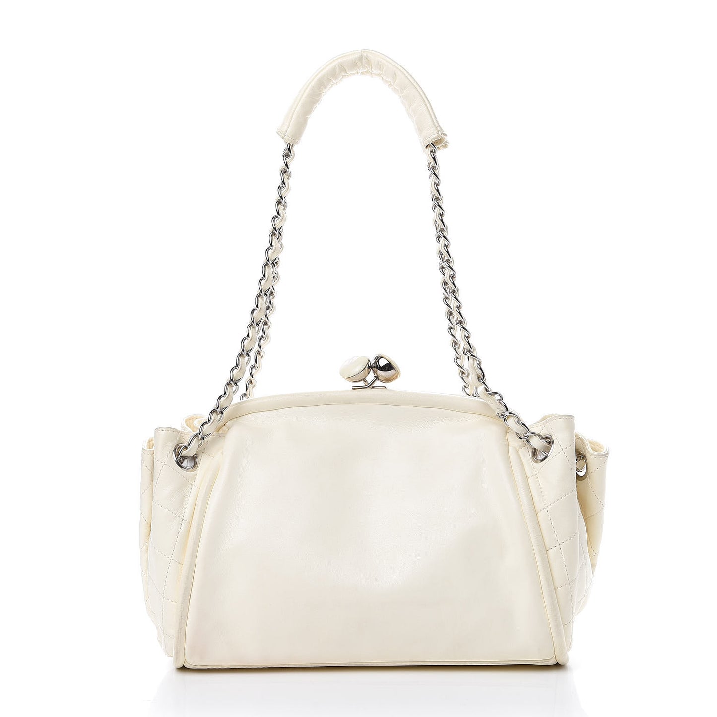 Lambskin CC Kiss Lock Accordion Bag White