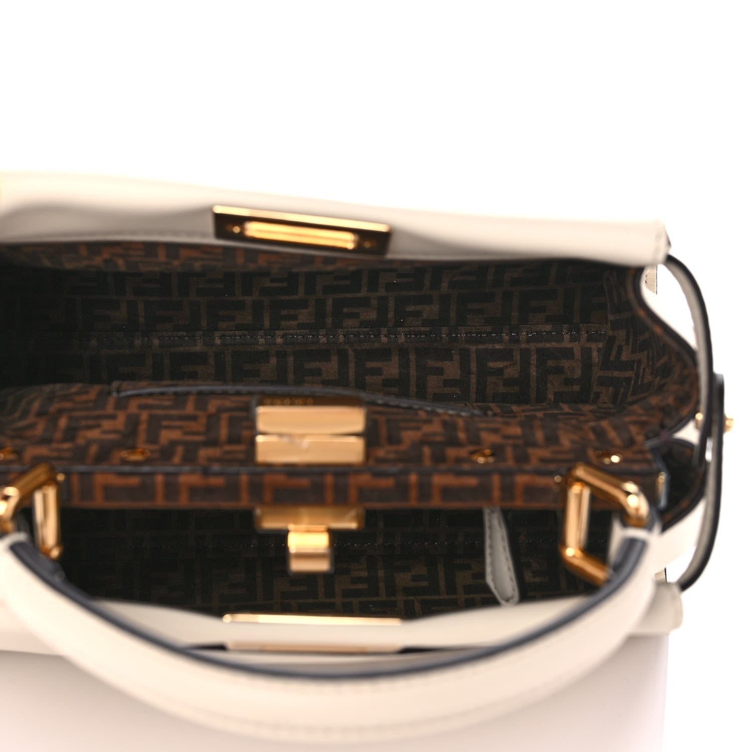 Fendi Vitello Seta Suede FF Mini Peekaboo Iconic Satchel Uovo Sigaro Marrone 6 of 12