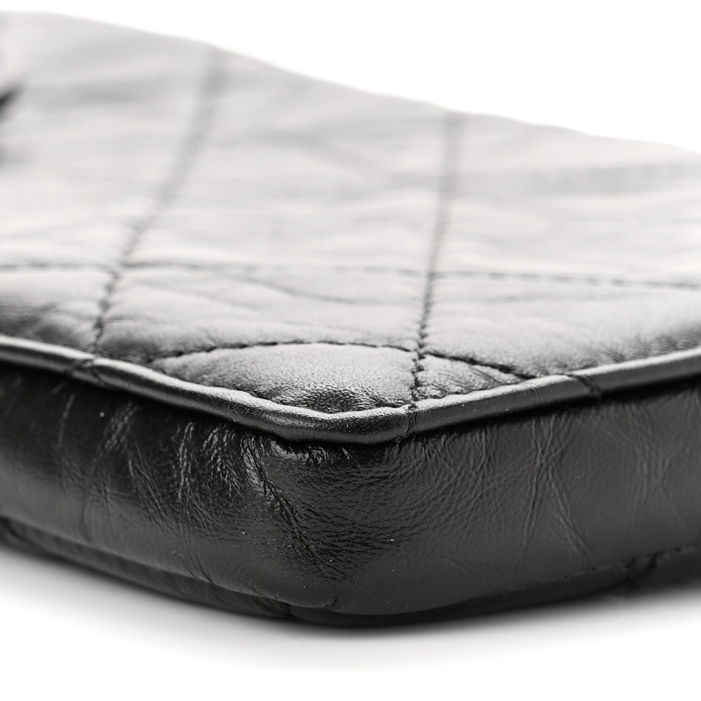 Aged Calfskin Quilted 2.55 Reissue Phone Holder With Chain Black