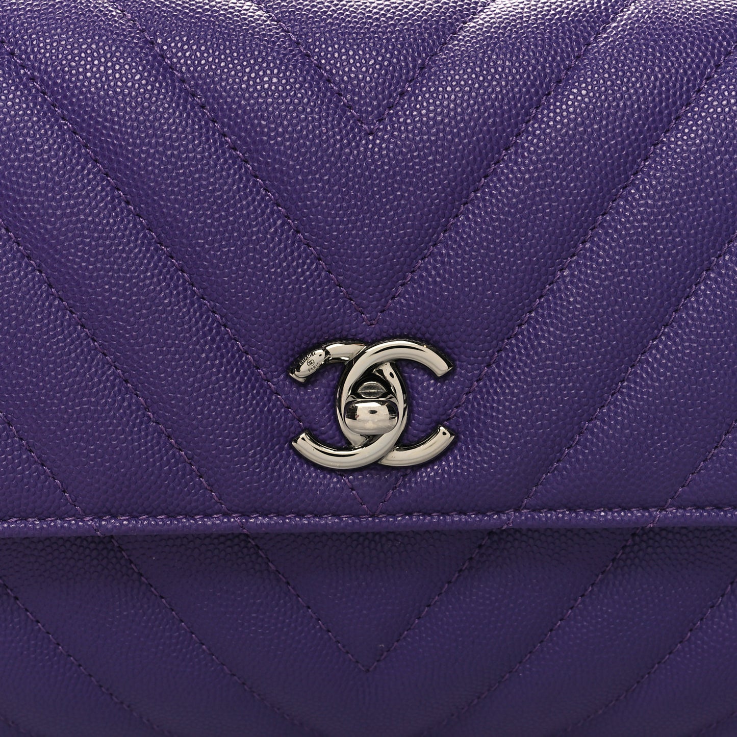 Caviar Chevron Quilted Mini Coco Handle Flap Purple