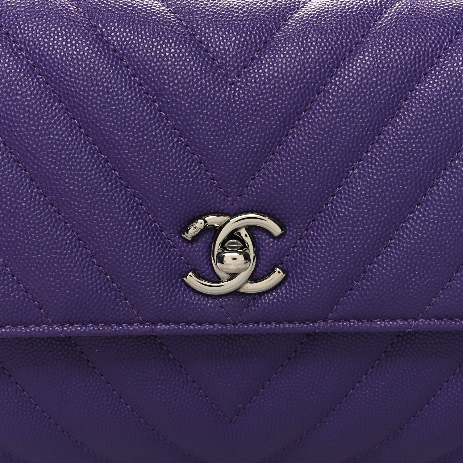 Chanel Caviar Chevron Quilted Mini Coco Handle Flap Purple 8 of 10