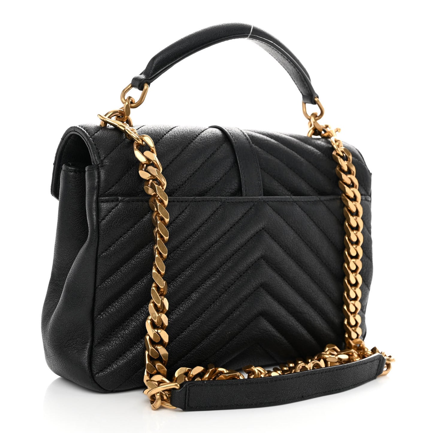 Sheepskin Matelasse Chevron Monogram Medium College Bag Black