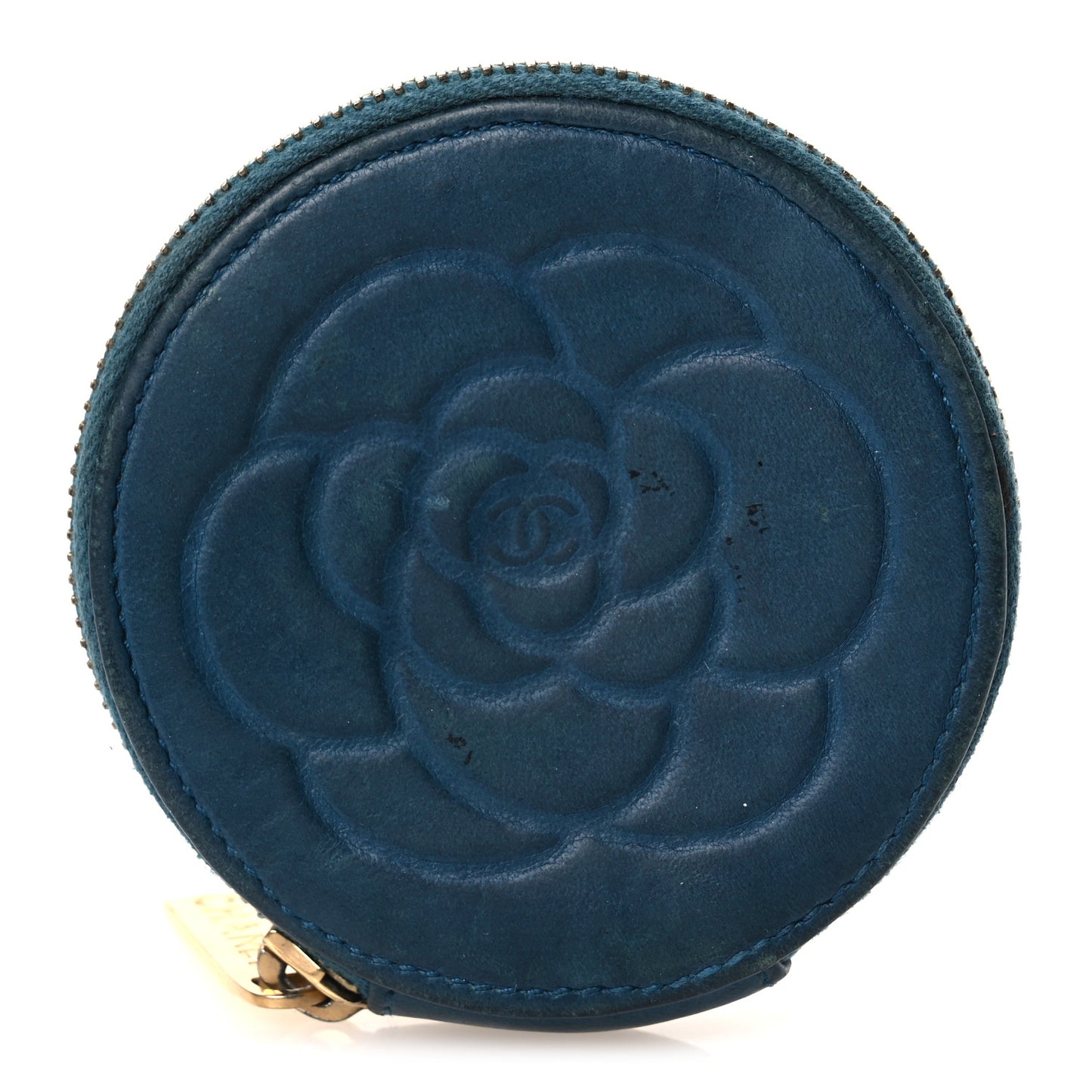 Lambskin Round Camellia CC Coin Purse Navy