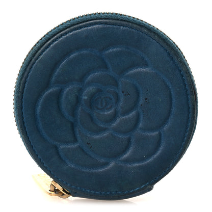 Chanel Lambskin Round Camellia CC Coin Purse Navy 1 of 13