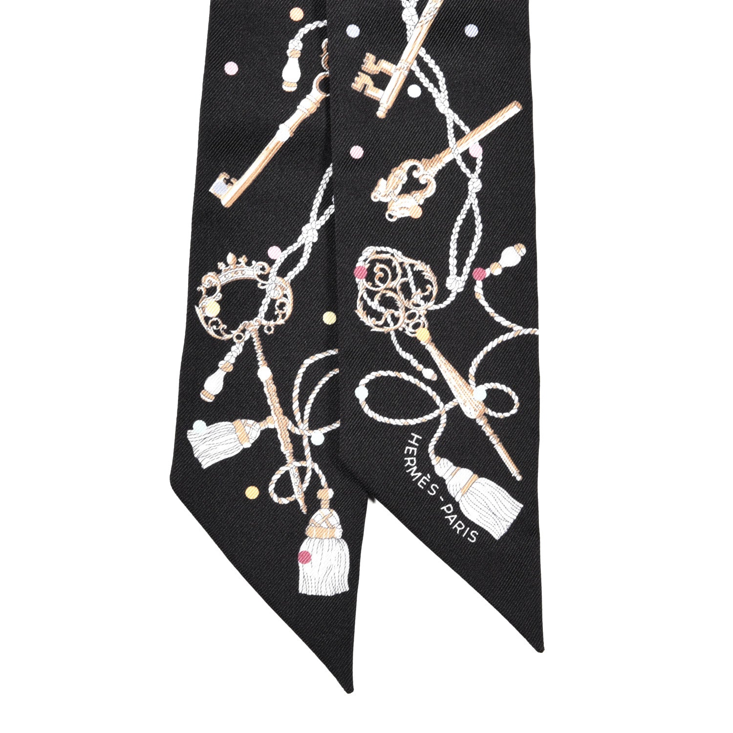 Hermes Silk Les Cles A Pois Twilly Black Beige Rose Multicolor 2 of 4