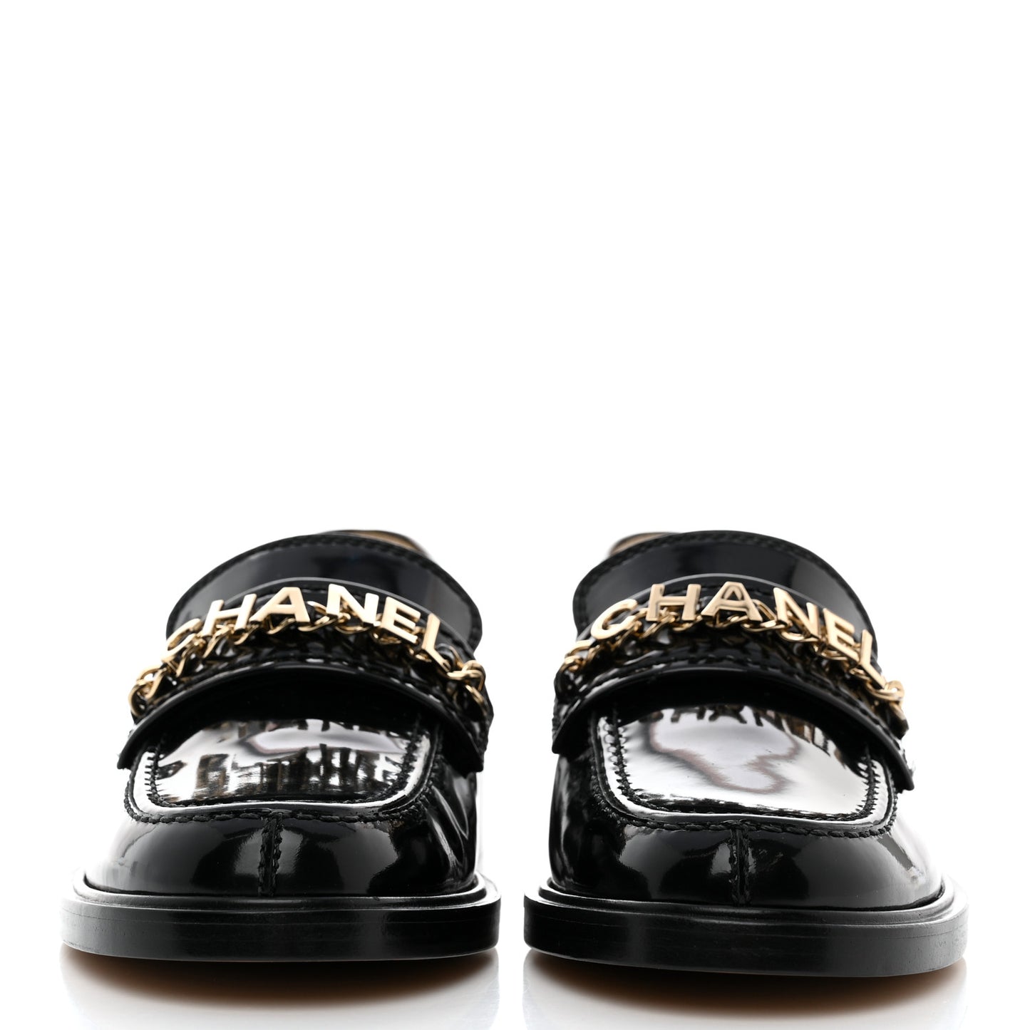 Shiny Calfskin Logo Loafers 36 Black