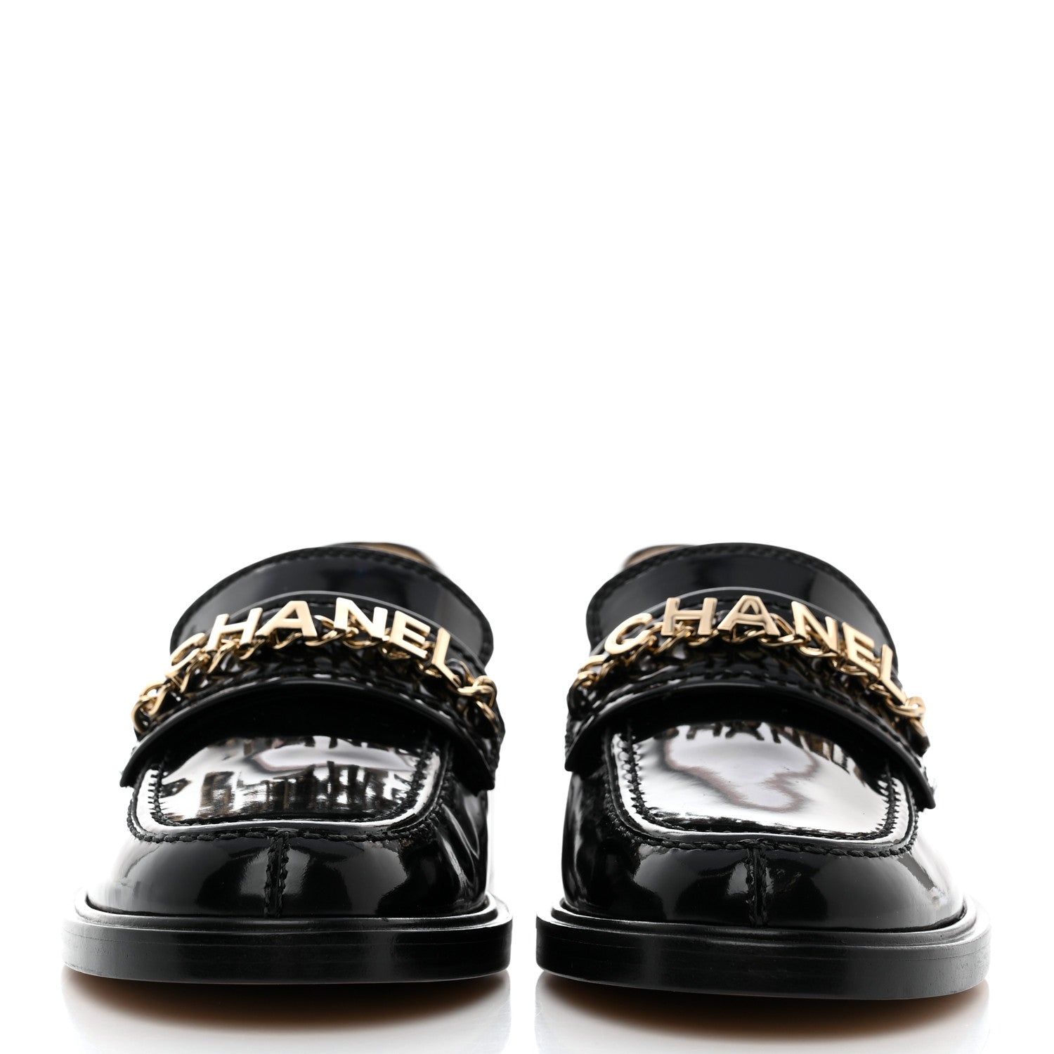 Chanel Shiny Calfskin Logo Loafers 36 Black 2 of 9