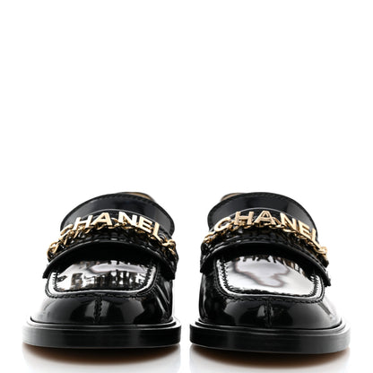 Chanel Shiny Calfskin Logo Loafers 36 Black 2 of 9