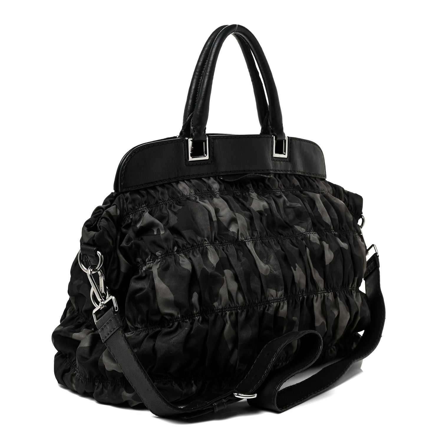 Prada Tessuto Nylon Gaufre Camouflage Tote Fumo 2 of 17