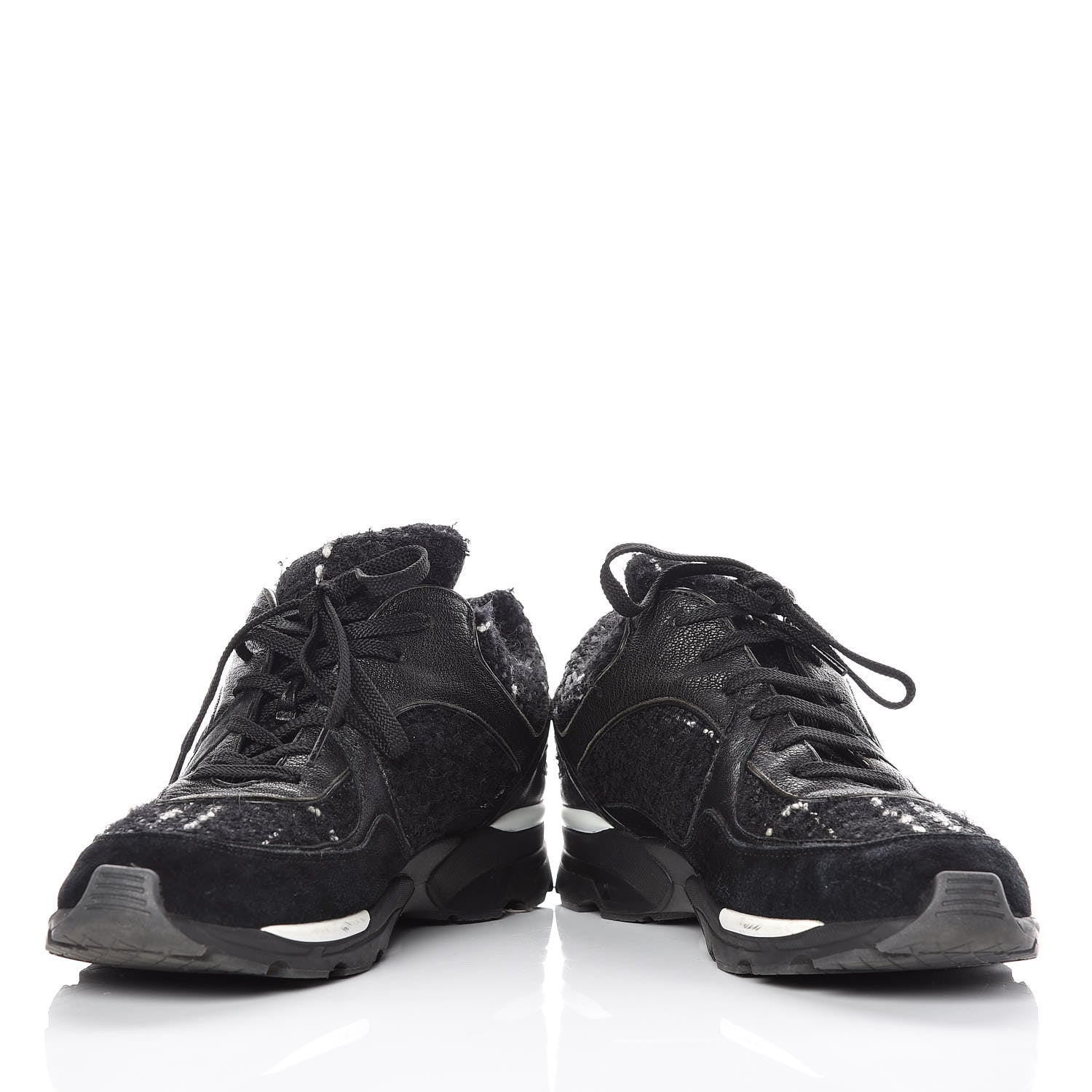 Chanel Suede Tweed Goatskin CC Sneakers 41.5 Black 4 of 12